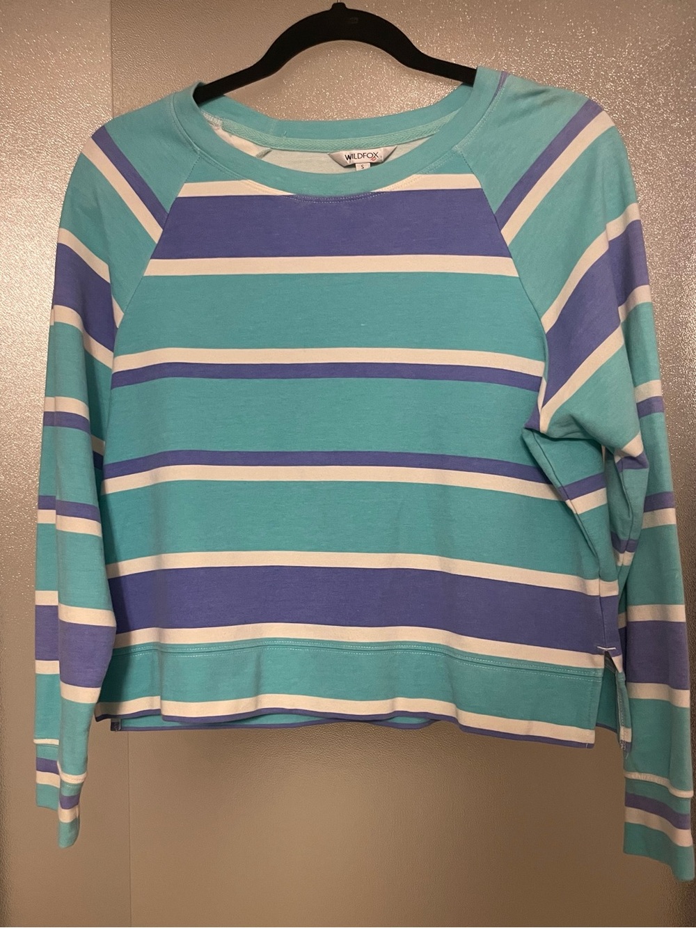 Wildfox Turquoise, Lavender & White Striped Women’s Long Sleeve Sweatshirt